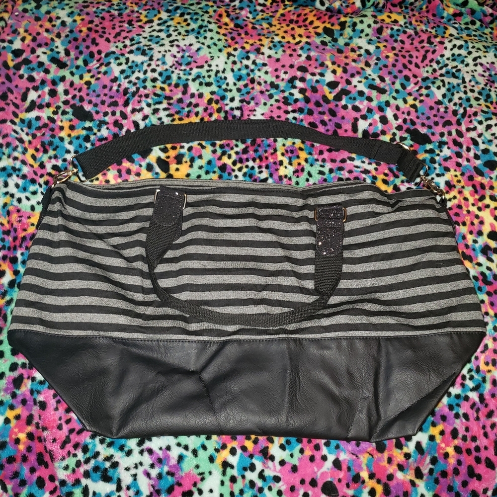 CANDIE'S Oversized Black & Gray Striped Tote Bag